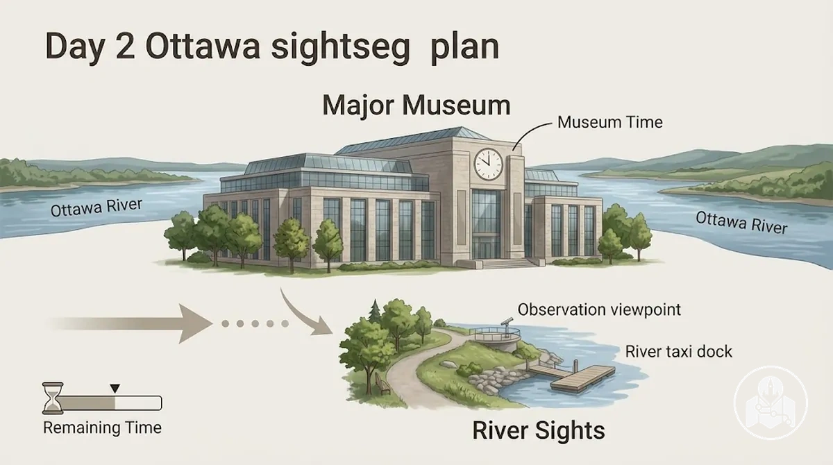 Museum und Sehenswürdigkeiten am Ottawa River für den zweiten Tag eines Drei-Tage-Plans.