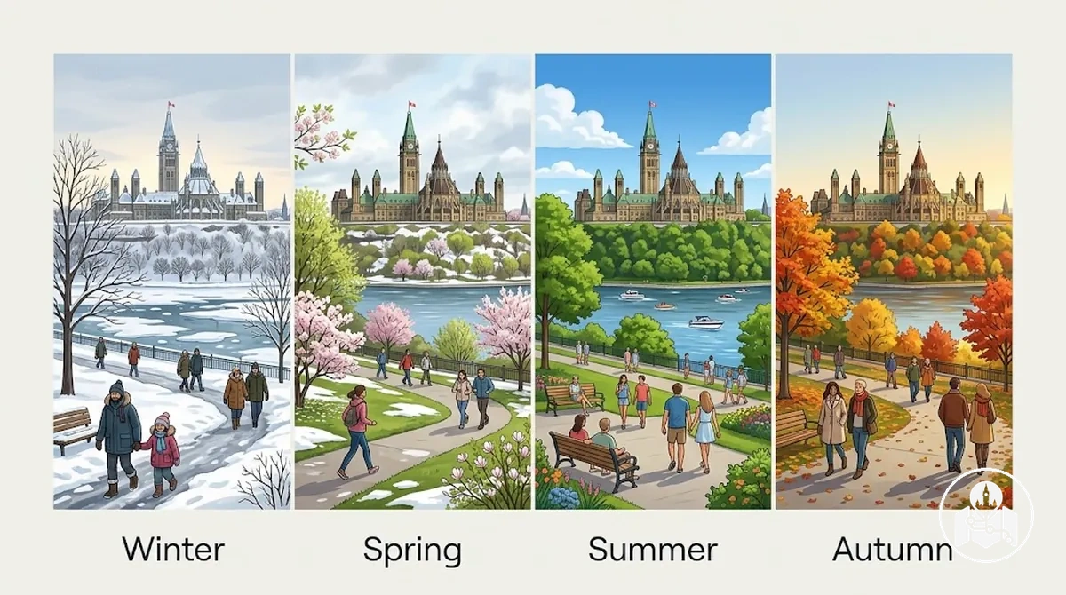 Besichtigungsbedingungen in Ottawa während Winter, Frühjahr, Sommer und Herbst