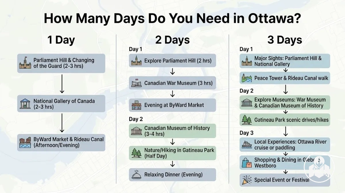 Ottawa trip planner comparing one, two and three day stays