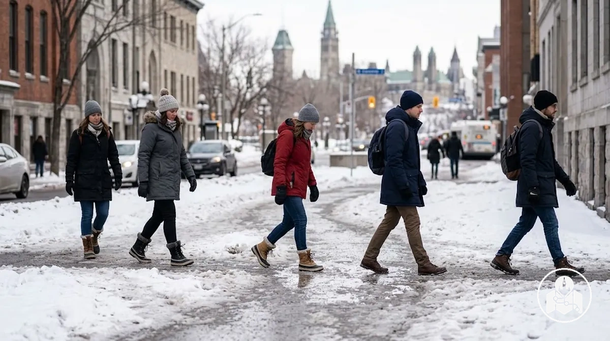 Visitors walking through snowy Ottawa during winter sightseeing