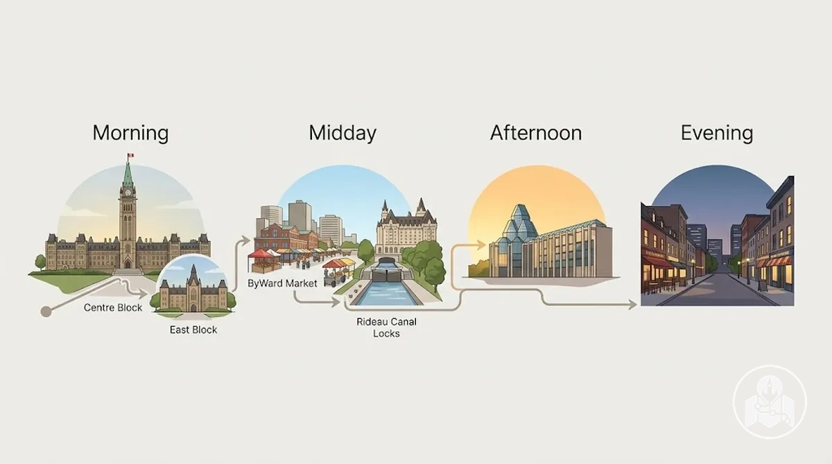 Morning-to-evening Ottawa itinerary sequence from priority attractions to a flexible evening finish