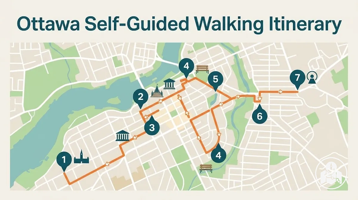 Self-guided Ottawa walking route connecting nearby sightseeing stops