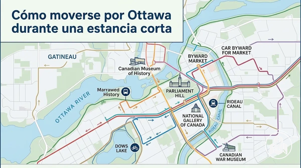 Opciones de transporte en Ottawa para desplazarse entre zonas turísticas durante una estancia corta