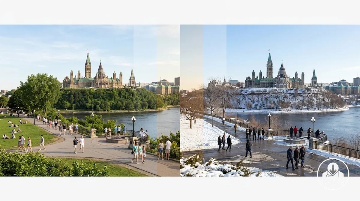 Largas horas de luz en verano y horas de luz más cortas en invierno para hacer turismo en Ottawa