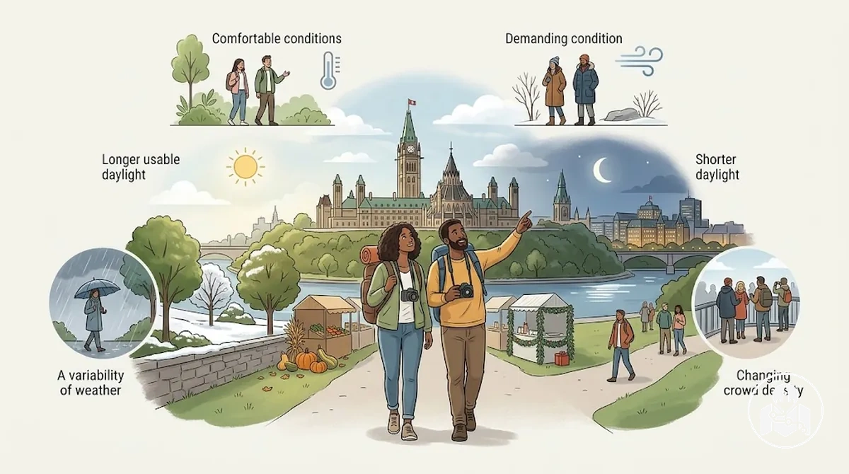 Condiciones estacionales que afectan al turismo durante una escapada corta a Ottawa