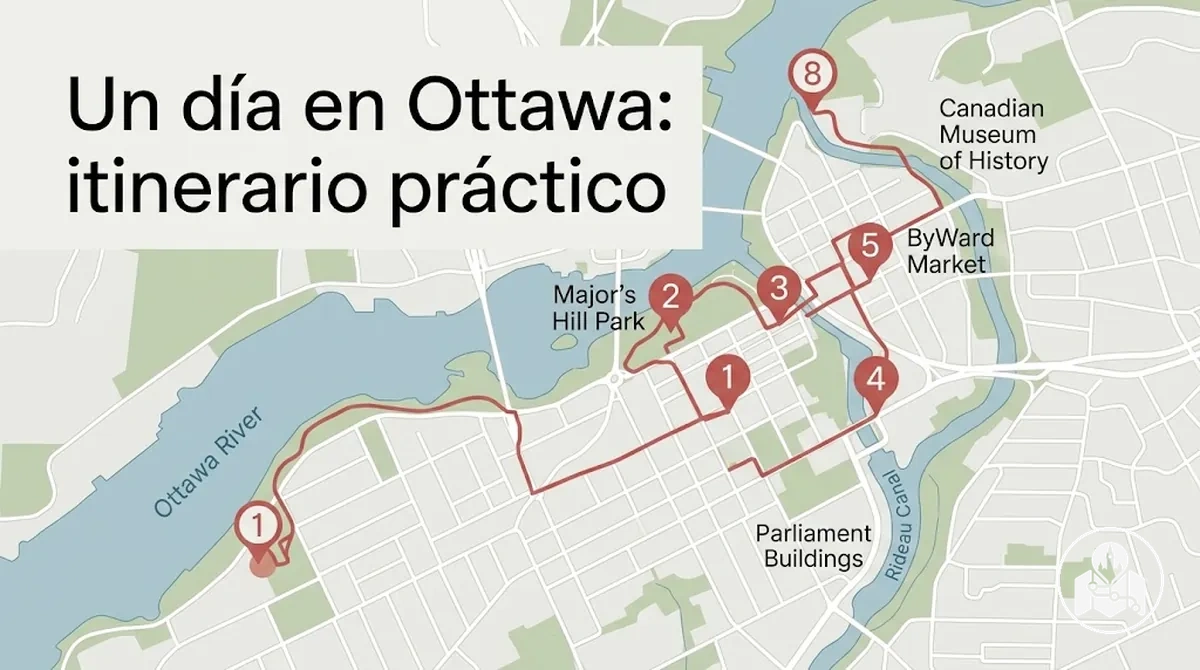 Ruta turística de un día por Ottawa con las principales paradas en orden