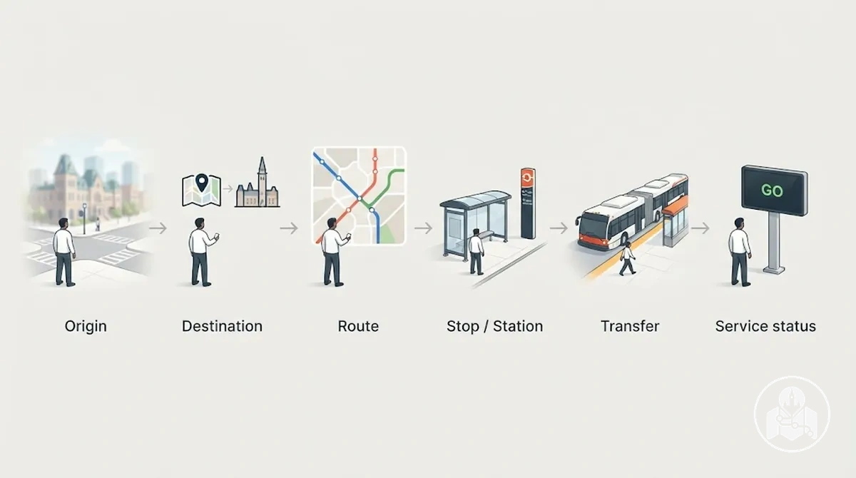 Étapes pour planifier un itinéraire de transport en commun à Ottawa et vérifier le service en vigueur avant le déplacement.