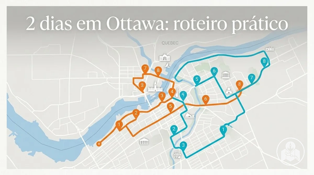 Roteiro de dois dias por Ottawa dividido em rotas turísticas diárias