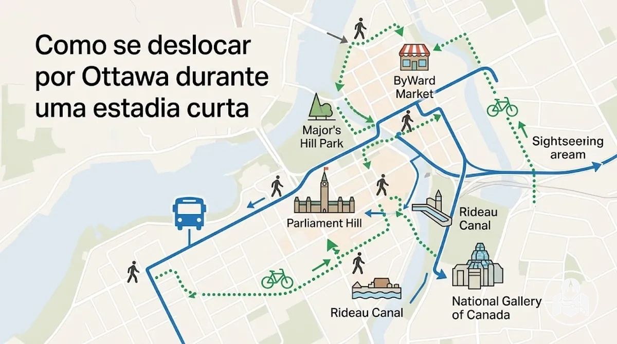 Opções de transporte em Ottawa para se deslocar entre regiões turísticas durante uma estadia curta