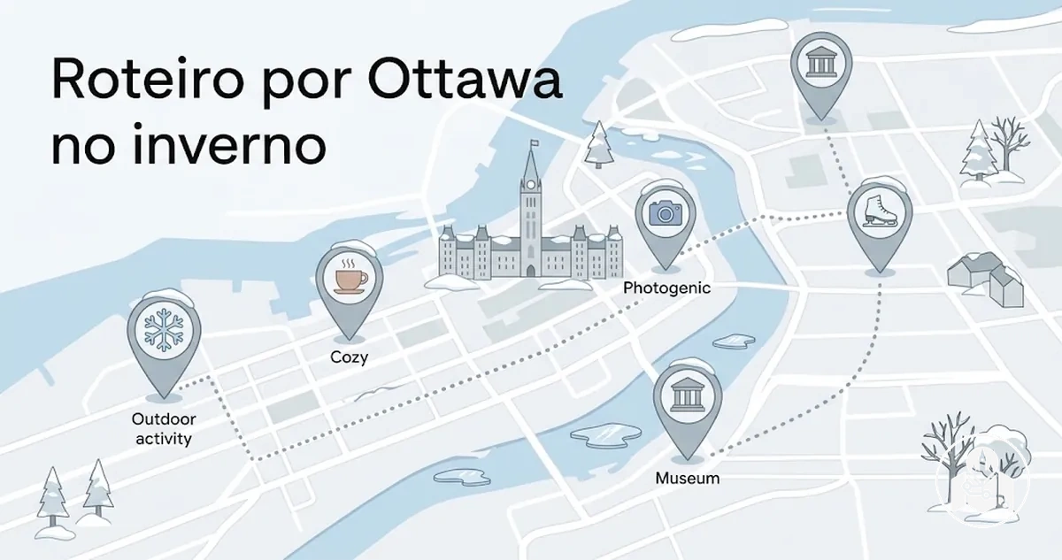 Roteiro de inverno por Ottawa com pontos turísticos sazonais e condições da visita