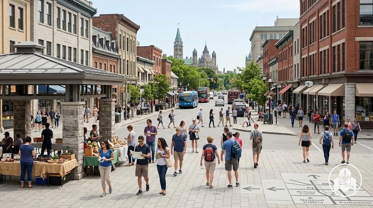 ByWard Market e atrações próximas do centro de Ottawa em um ambiente central de escala pedestre
