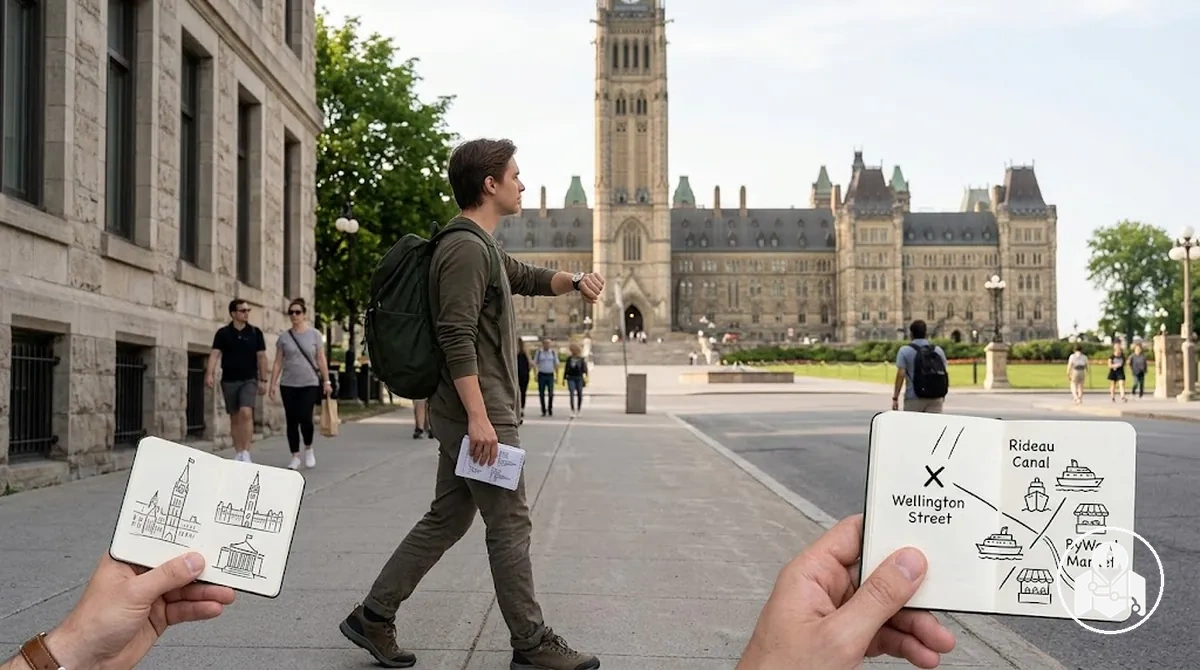 Ottawa merkezindeki öne çıkan gezi noktaları, odaklı bir günlük ziyareti temsil ediyor